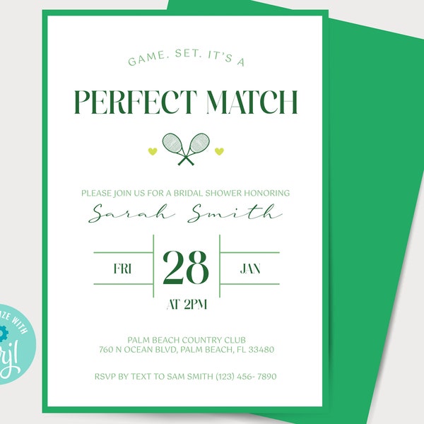 Editable Tennis Bridal Shower Invitation, Tennis Invitation, Perfect Match Invite 5x7