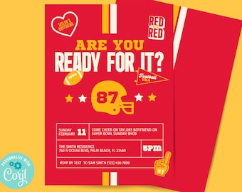 Uitnodiging Super Big Game 2025, bewerkbare Bowl-uitnodiging, uitnodiging voetbalfeest, digitale uitnodiging Super Football, tekst Super Invite