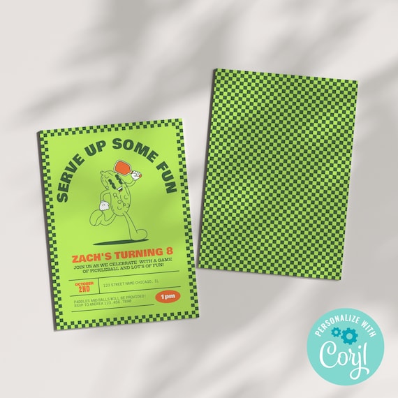 Editable kids Pickleball Birthday Invitation 5x7 Instant Download, Printable Custom pickleball Party Invite, Boys Sports Birthday Template,