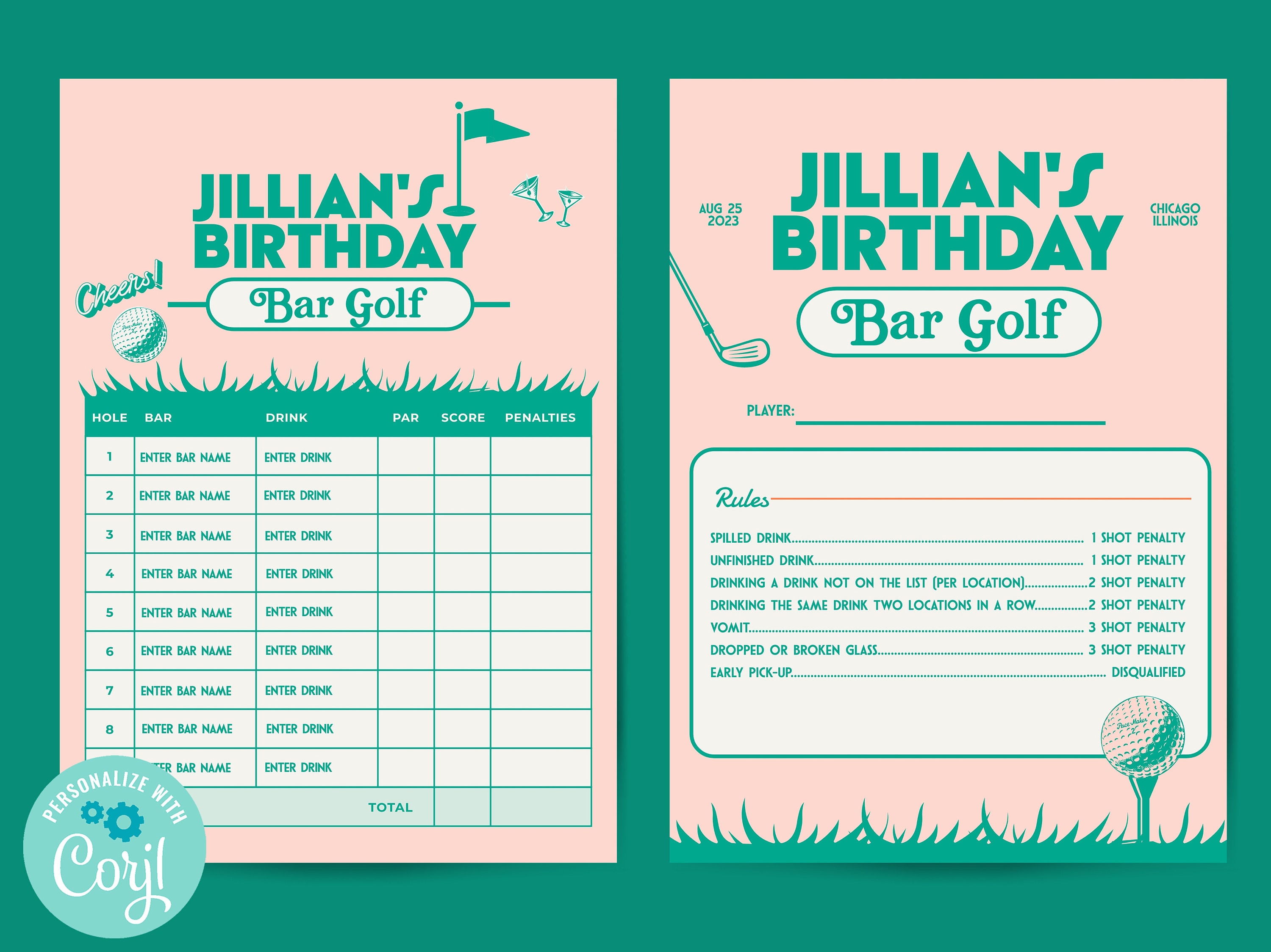 Golf Bar Crawl Score Card, Pub Golf Template, Adult Editable Birthday Golf Game, Golf Birthday