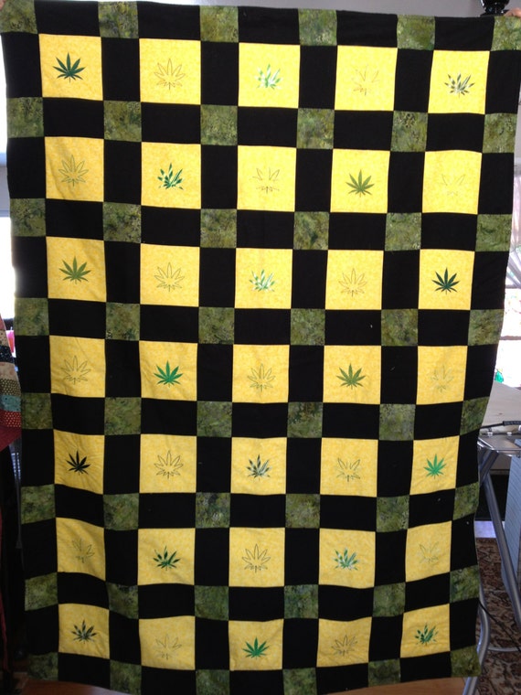 Items similar to Marijuana green leaf, hemp, cannabis quilt or blanket