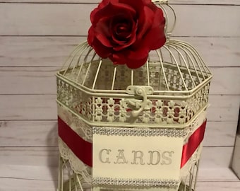 Red Rose wedding birdacage card holder