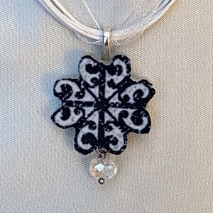 Small Broken China Navy and Gray Flower Pendant Necklace from Noritake Plate