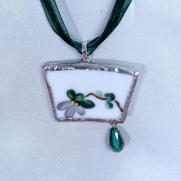 Broken China Pendant Necklace from Silvern Salad Plate made in Japan