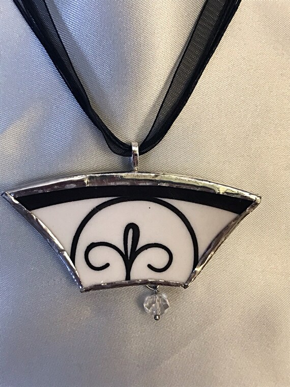 Broken China Pendant Necklace From Black White Pottery Barn Etsy