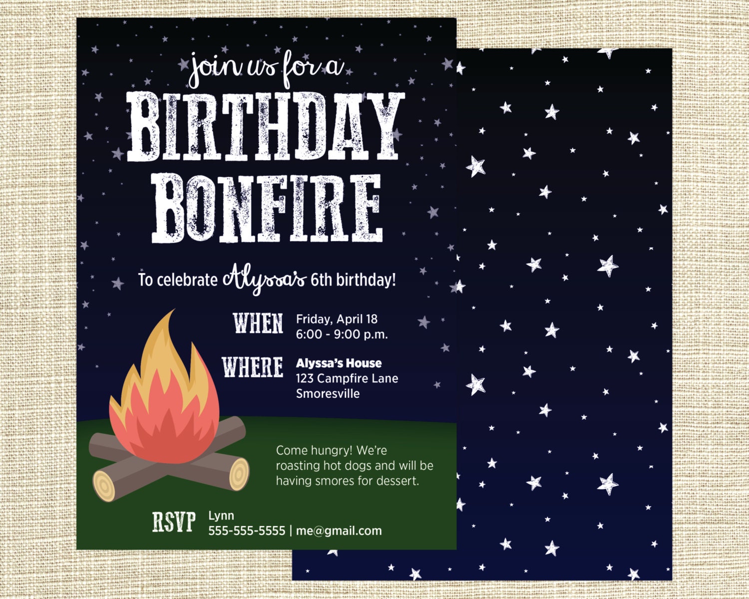 Printable Campfire Bonfire Campout Birthday Party Invitation Etsy