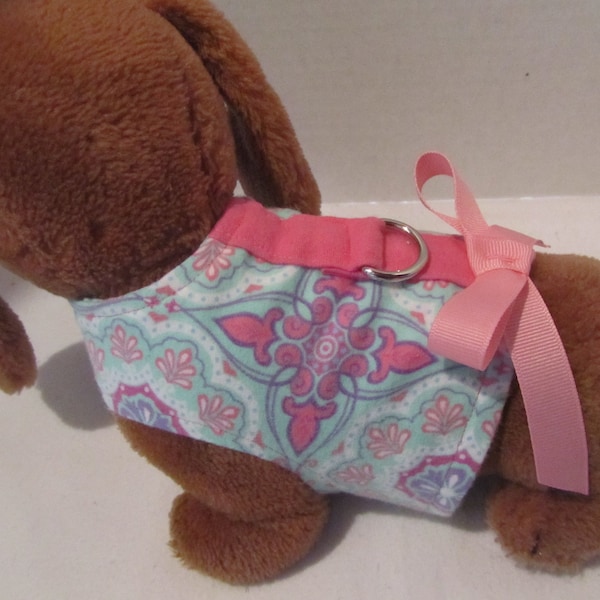 Custom Flannel Pet Harness, Pink Green Print,XXXS-Medium