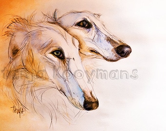 Borzoi, Borzoi print, Borzoi art, Sighthound, Greyhound, Dog Art print afmeting 8x12 inch