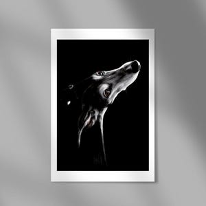 Impresión de galgo, Galgo español, Galgo, arte de galgo, arte galgo, galgo, galgo negro, regalo blackgreyhoundlover, impresión de galgo