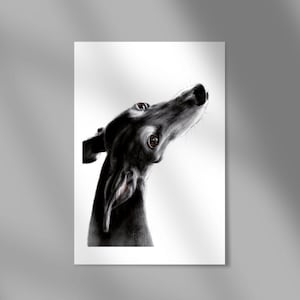 Impresión de galgo, arte de galgo, impresión de galgo, arte galgo, galgo negro, amante de los galgos de regalo, impresión de galgo negro, impresión de galgo negro