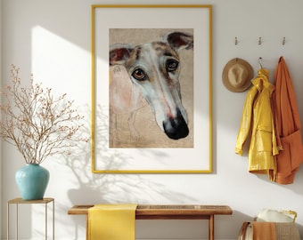 Greyhound print, Galgo print, greyhound art, galgo art, brindle greyhound, brindle galgo, greyhound portrait, gift brindle greyhoundlover