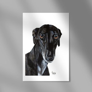 Greyhound print, Galgo Espagñol, Galgo, Greyhound art, Black Greyhound, black greyhound art, gift black greyhound lover, galgo print