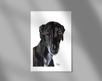 Greyhound print, Galgo Espagñol, Galgo, Greyhound art, Black Greyhound, black greyhound art, gift black greyhound lover, galgo print