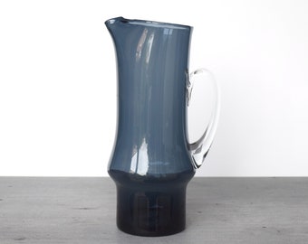 Vintage Krosno smoke grey tall glass jug Mid century Polish glassware pitcher