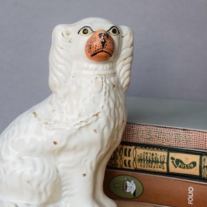 Antike Staffordshire Hundefigur Weißer Flachrücken Spaniel