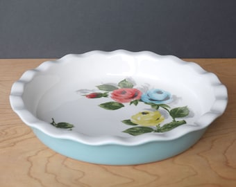 Cath Kidston oven pie dish Painterly Rose pattern Round fluted flan baker ovenware