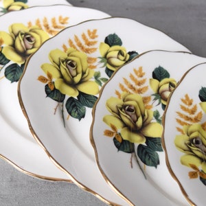 Vintage Ridgway Bone China Cake Plates: Yellow Rose, Set of 6