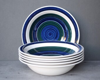 Set of two Rörstrand Sweden bowls Banda range with blue green and white stripes