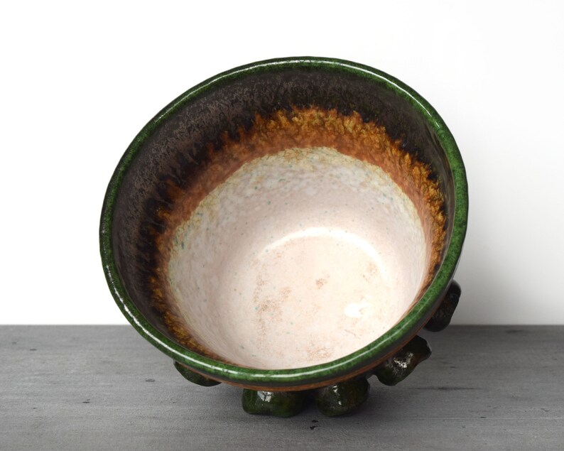 Vintage Italian Planter Mid Century Style With Earthy Green and Ochre