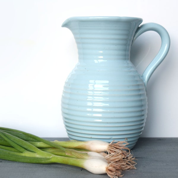 Lovatts stoneware ribbed light blue jug 1950's powder blue pitcher