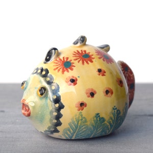 Vintage Italian studio pottery ceramic fish figurine Colourful handmade hand painted mid century art pottery Made in Italy