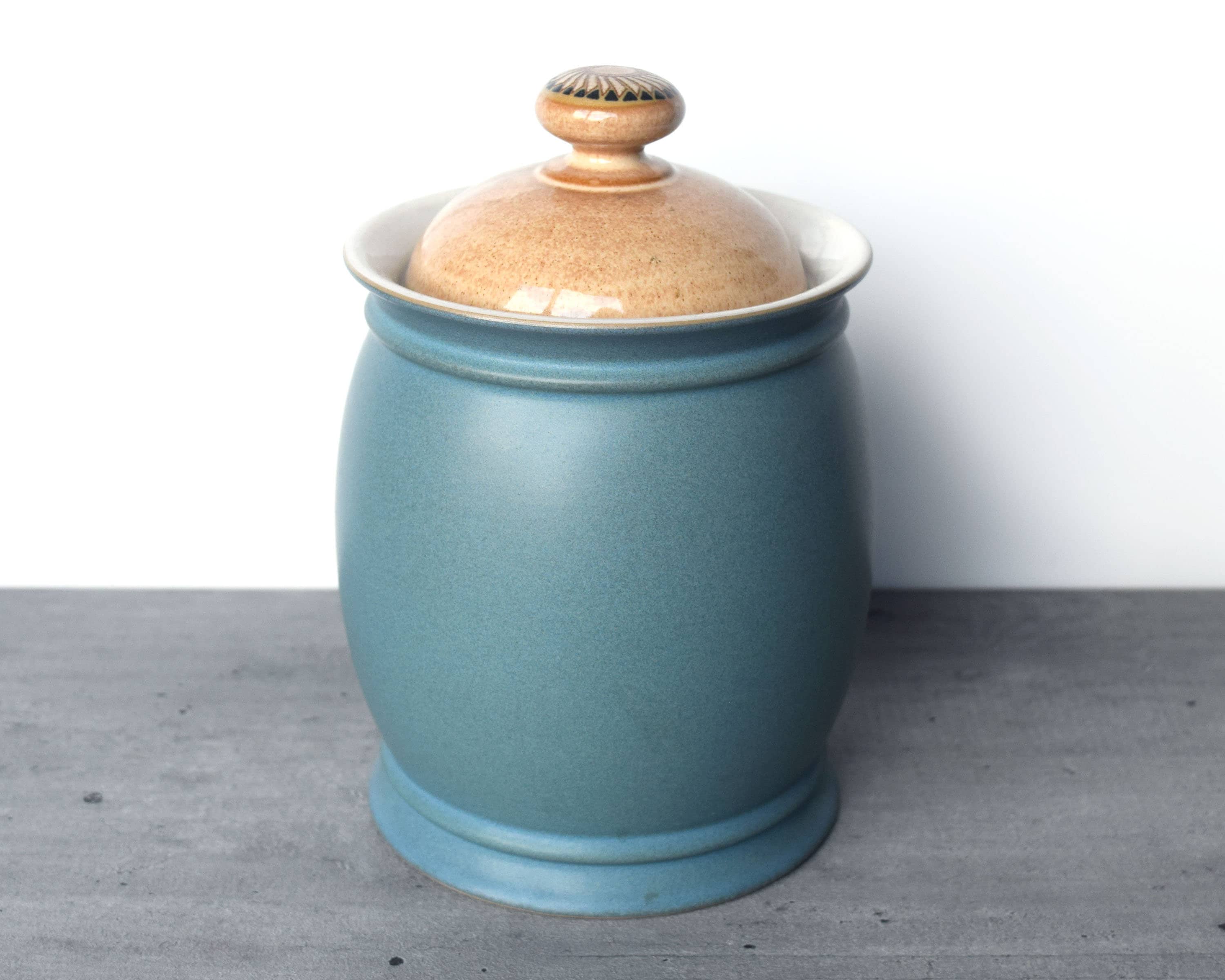 Denby pottery Luxor storage jar Stoneware lidded canister in dark duck egg  Made in England