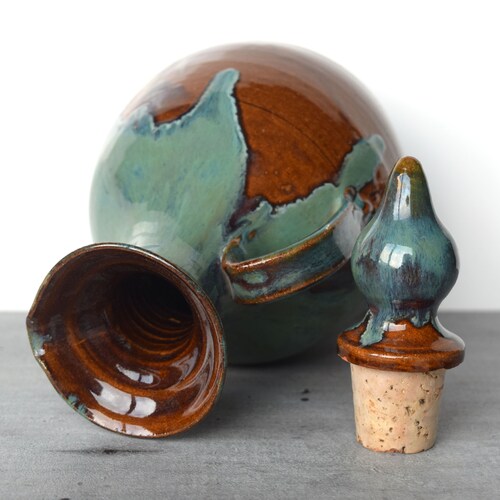 Vintage ceramic carafe decanter and 4 goblets Hand shops crafted Studio pottery Drip glaze North American Jay Jairua