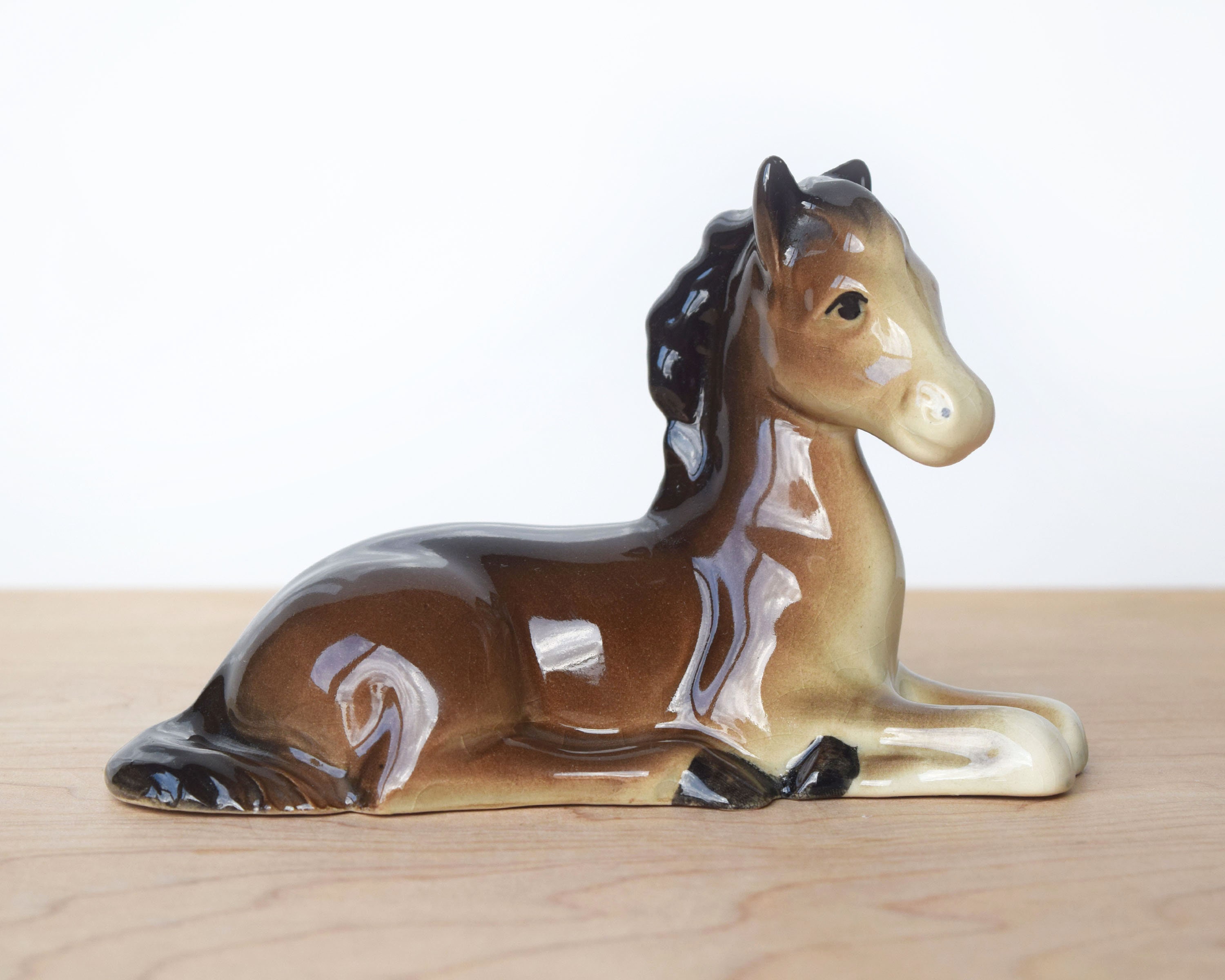 Vintage Ceramic Horse or Pony Figurine Foal Filly Colt Brown Etsy UK
