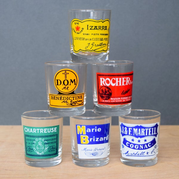 Vintage French Reims shot glasses advertising classic liqueur brands