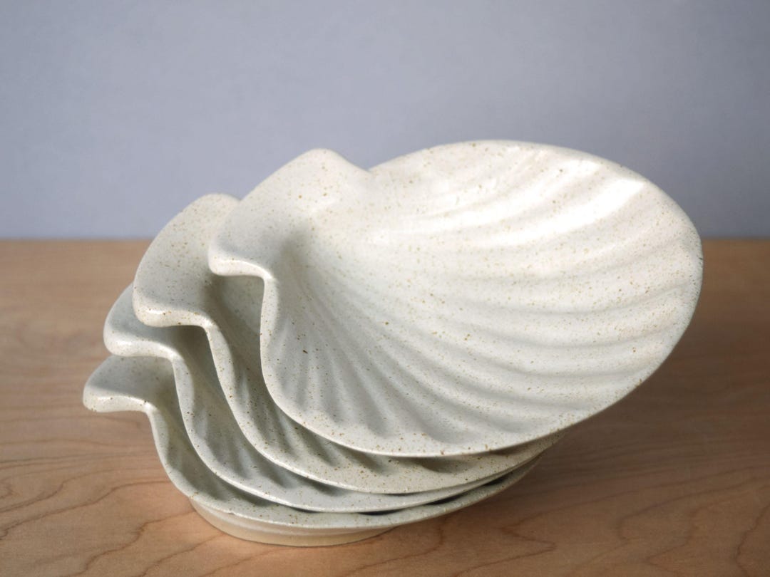 Set of Four Vintage Stoneware Seashell Plates - Etsy