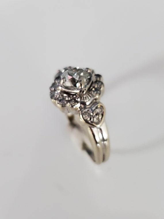 Old Mine Cut Diamond Vintage Ring Heart Motif - image 6