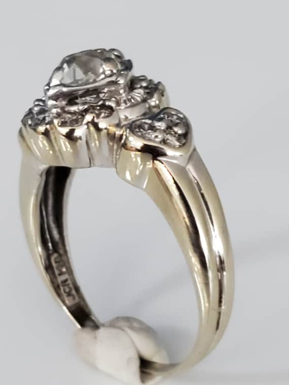 Old Mine Cut Diamond Vintage Ring Heart Motif - image 2