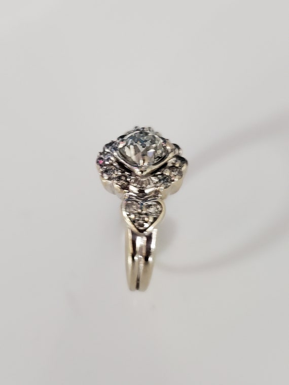 Old Mine Cut Diamond Vintage Ring Heart Motif - image 7