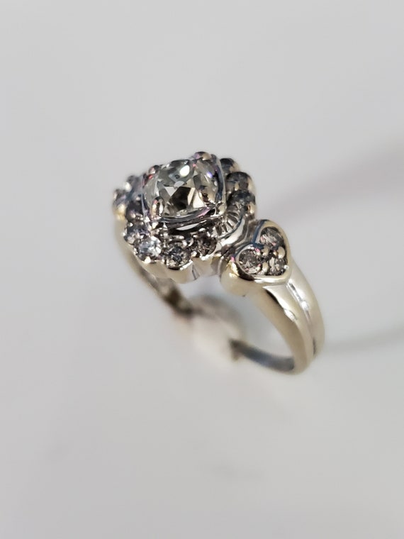 Old Mine Cut Diamond Vintage Ring Heart Motif - image 5