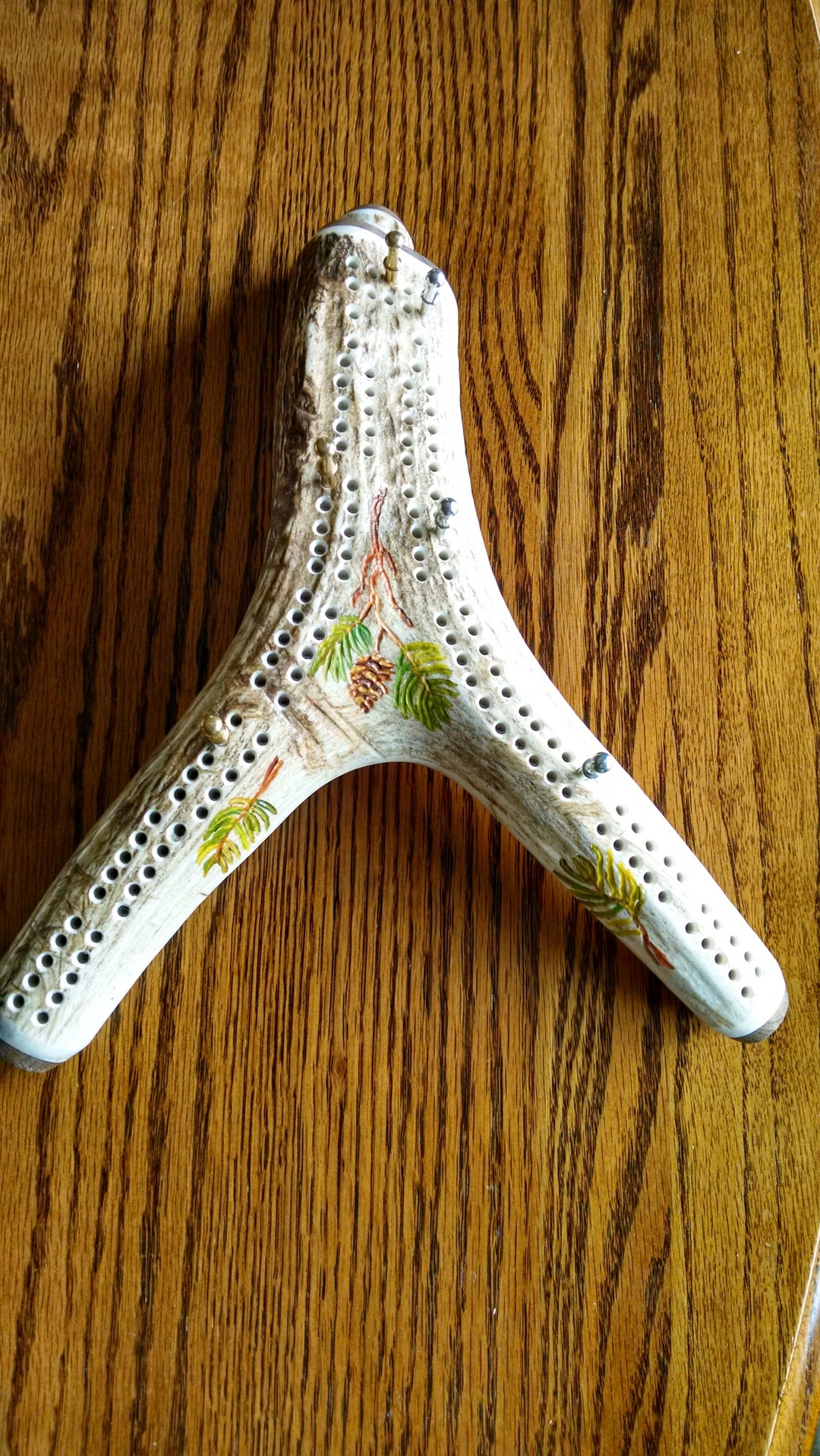 Antler Cribbage Board, 11 Elk Antler Beam Section, Natural Light Brown