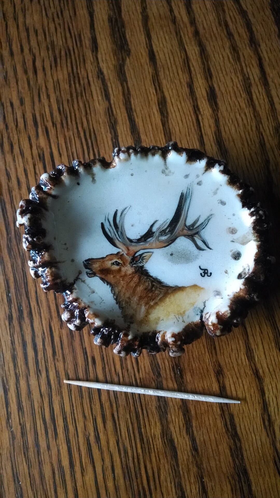 Antler Belt Buckle, Bull Elk Painting, Original Painted Artwork