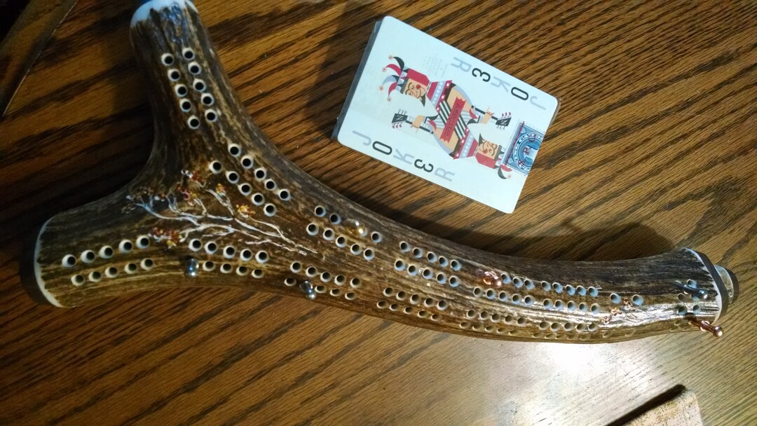 Cribbage Board, a Section of Elk Antler, y Shaped Dark Brown. Original