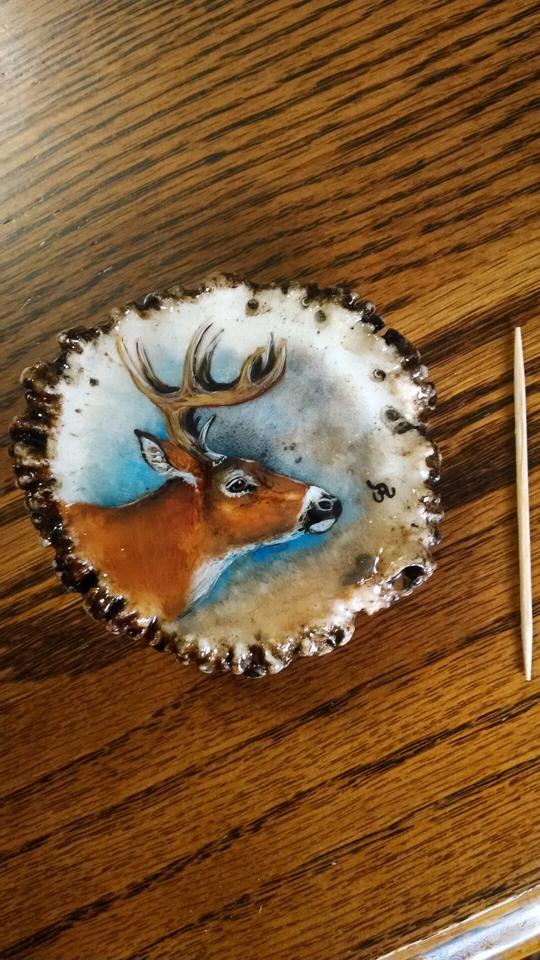 Antler Belt Buckle Hand Painted Whitetail Buck original Artwork