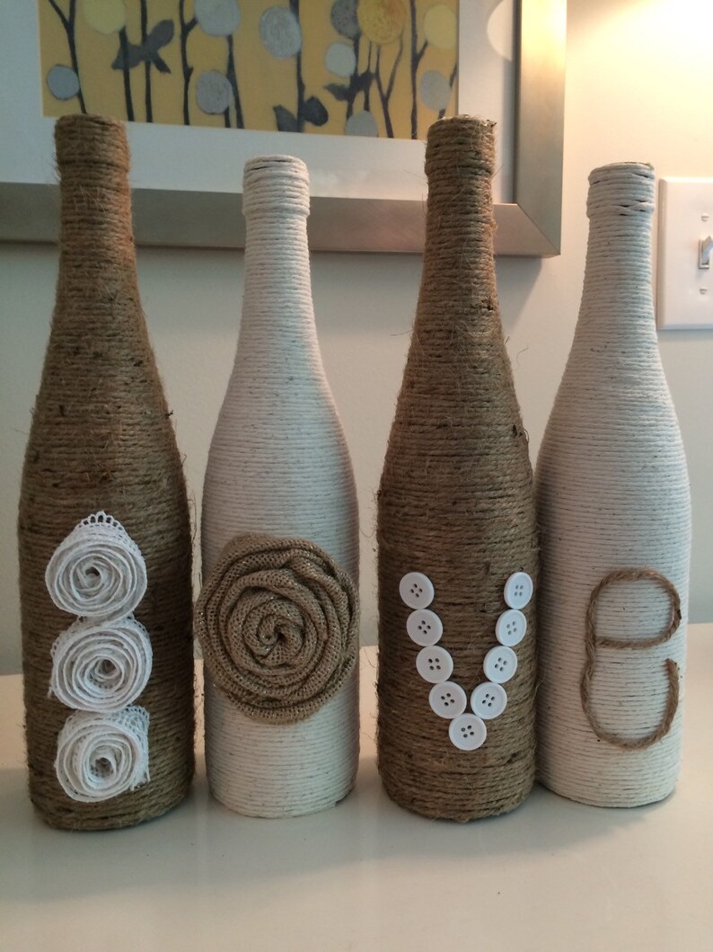 Love Twine Wrapped Wine Bottle Decor Etsy