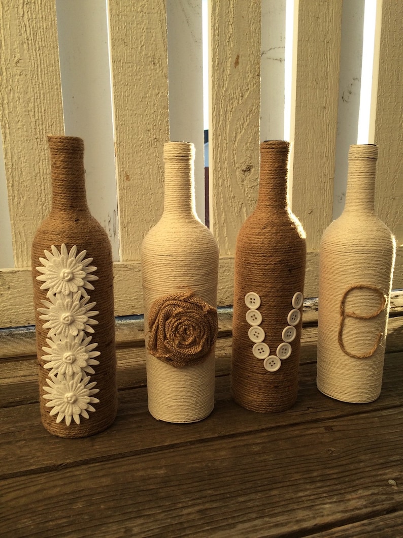 Love Twine wrapped wine bottle decor Etsy