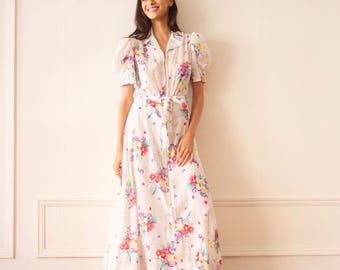 1930s Floral Cotton Voile Zip Front Dress