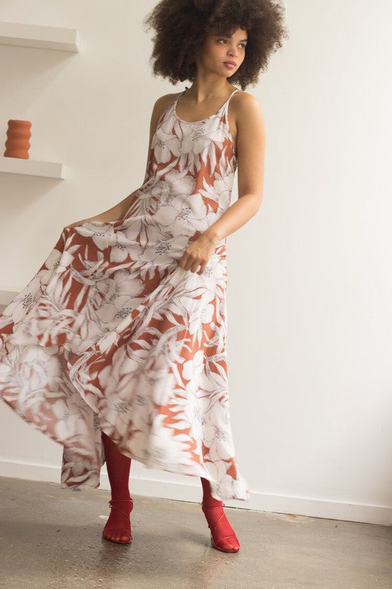 1980s Norma Kamali Hawaiian Print Bias Cut Racerba