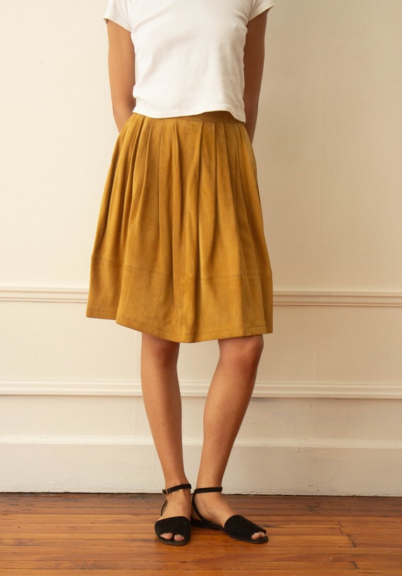 1980s Salvatore Ferragamo Golden Suede Skirt