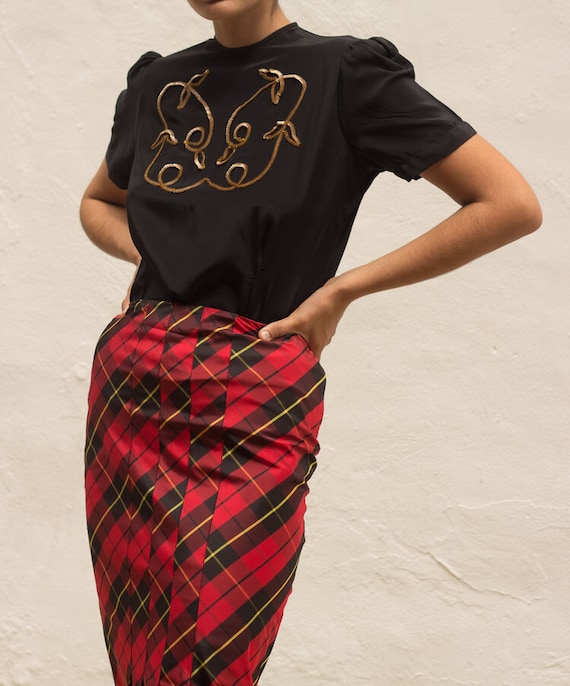 1940s Black Rayon Sequined Blouse