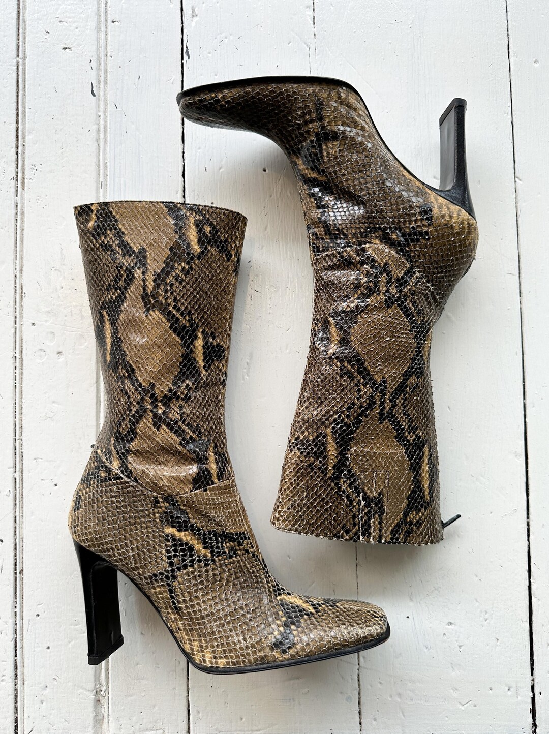 snakeskin mid calf boots
