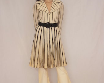Early 1970s John Anthony Wool Striped Pleated Dress