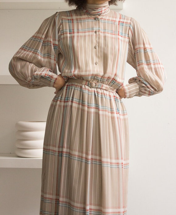1970s Hanae Mori Silk Plaid Secretary Dress