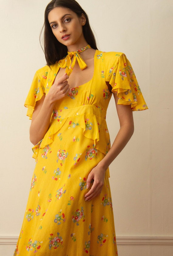 1970s Gina Fratini Yellow Voile Cotton Dress - image 7