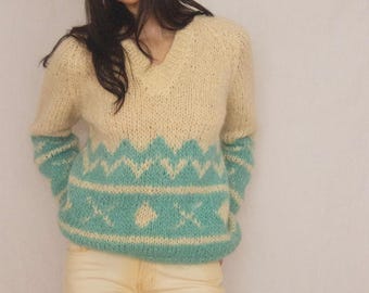 1960s Italian Mohair Intarsia Knit Pullover