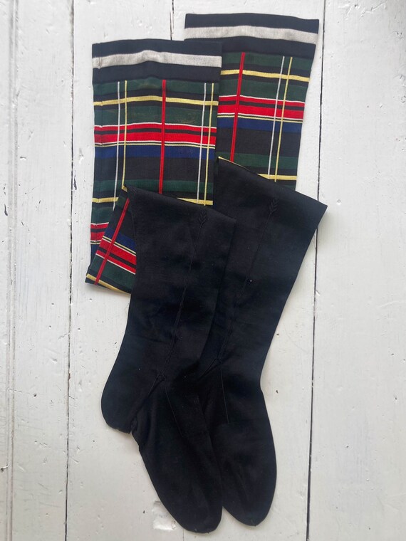 RARE 1920s Tartan Silk Stockings - image 2